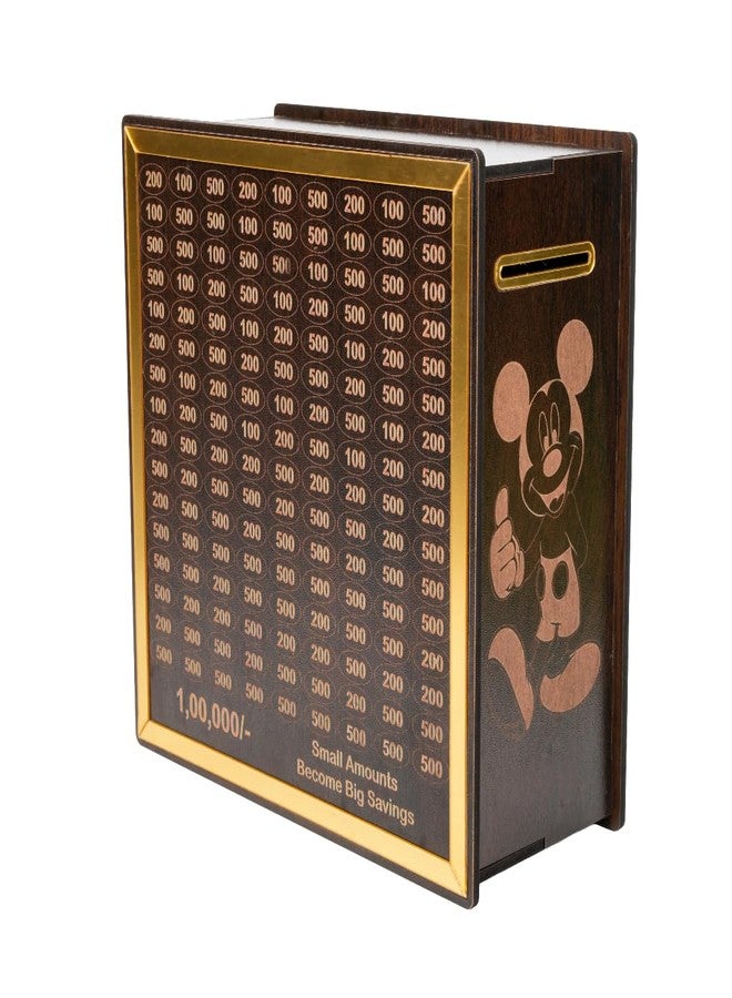 INOBECK Wooden Money Saving Box | 1,00,000 Savings Challenge Piggy Bank | Cash Saver Money Box with Counting Target | Coin Box with Carved Design, Savings Box, Wooden Coin Box with Pen (Model 4) - Image 1